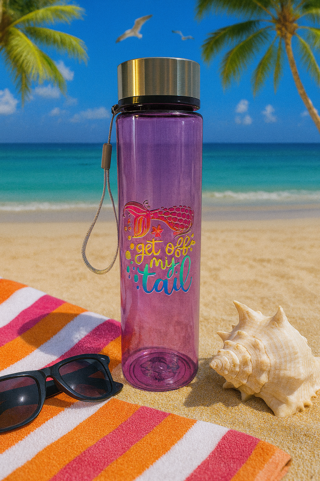 ๐งโโ๏ธ๐ โGet Off My Tailโ ๐ Mermaid-Inspired Purple Water Bottleโ Beach & Pool Ready ๐โ๏ธ