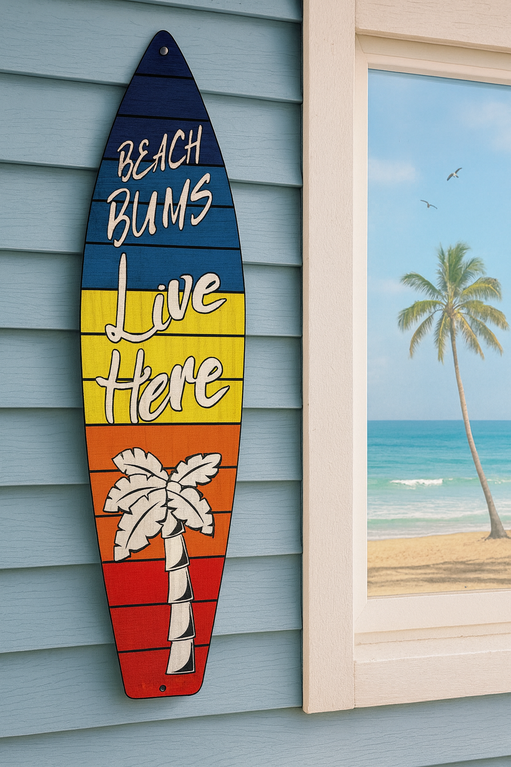 17" x 4.5" Beach Bums Live Here Metal Surfboard Sign πββοΈπ΄π