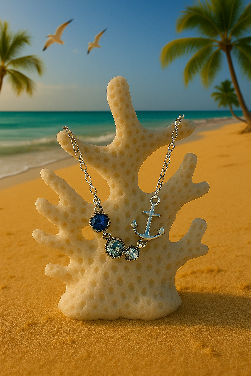 ⚓🌊 Coastal Charm Anchor & Gem Anklet 🌊⚓