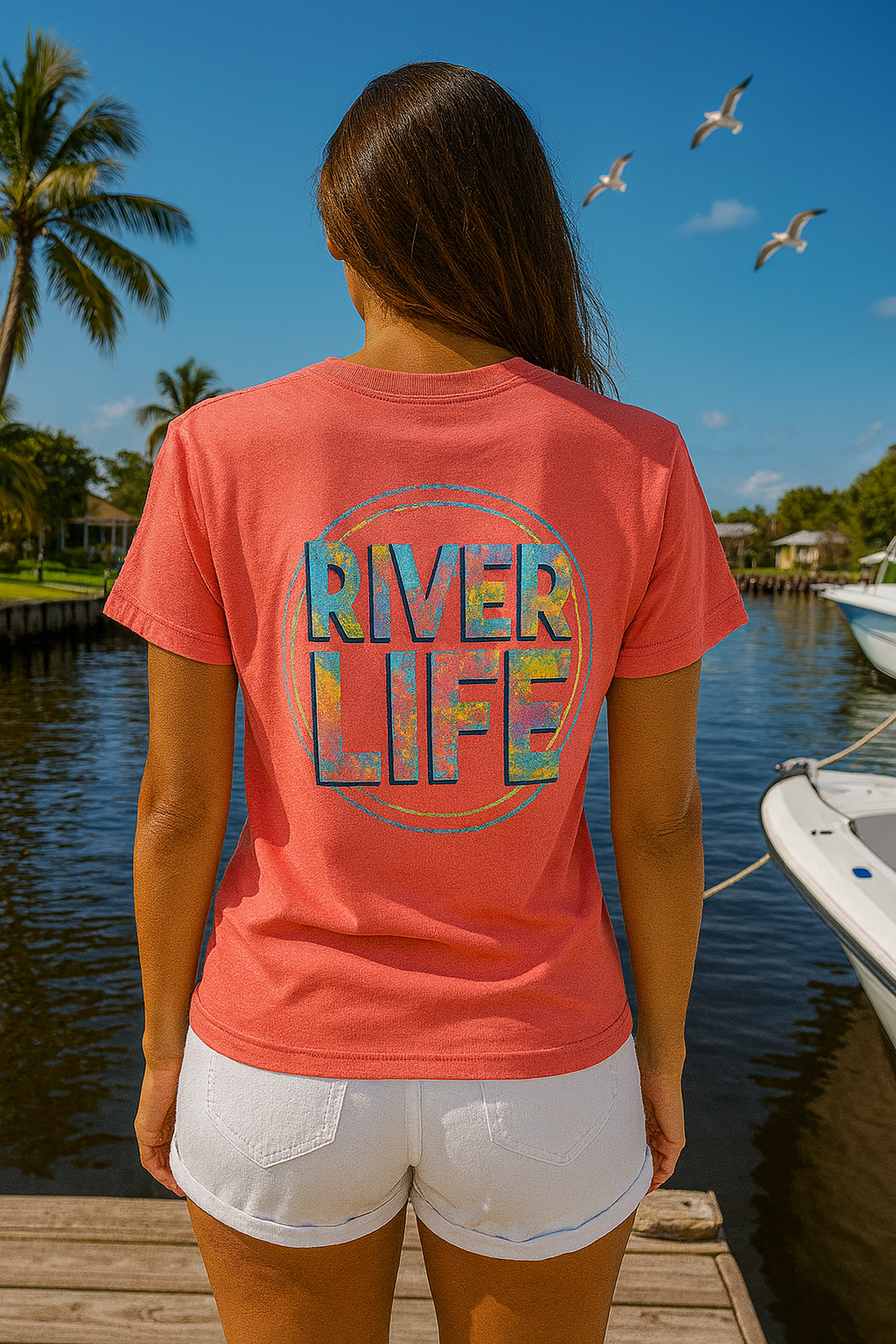 🚤🌞 “RIVER LIFE” Tie-Dye Graphic Tee 🌴🌊
