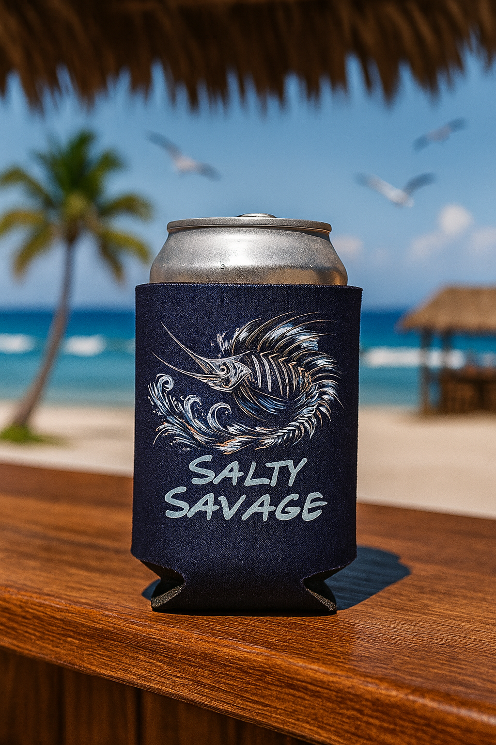 โSalty Savageโ Navy Blue Can Koozie ๐๐ฃ ๐๐ป