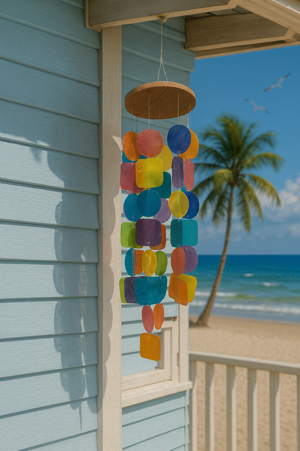 18-Inch Colorful Capiz Shell Wind Chime – Coastal Beach Décor 🌴🐚
