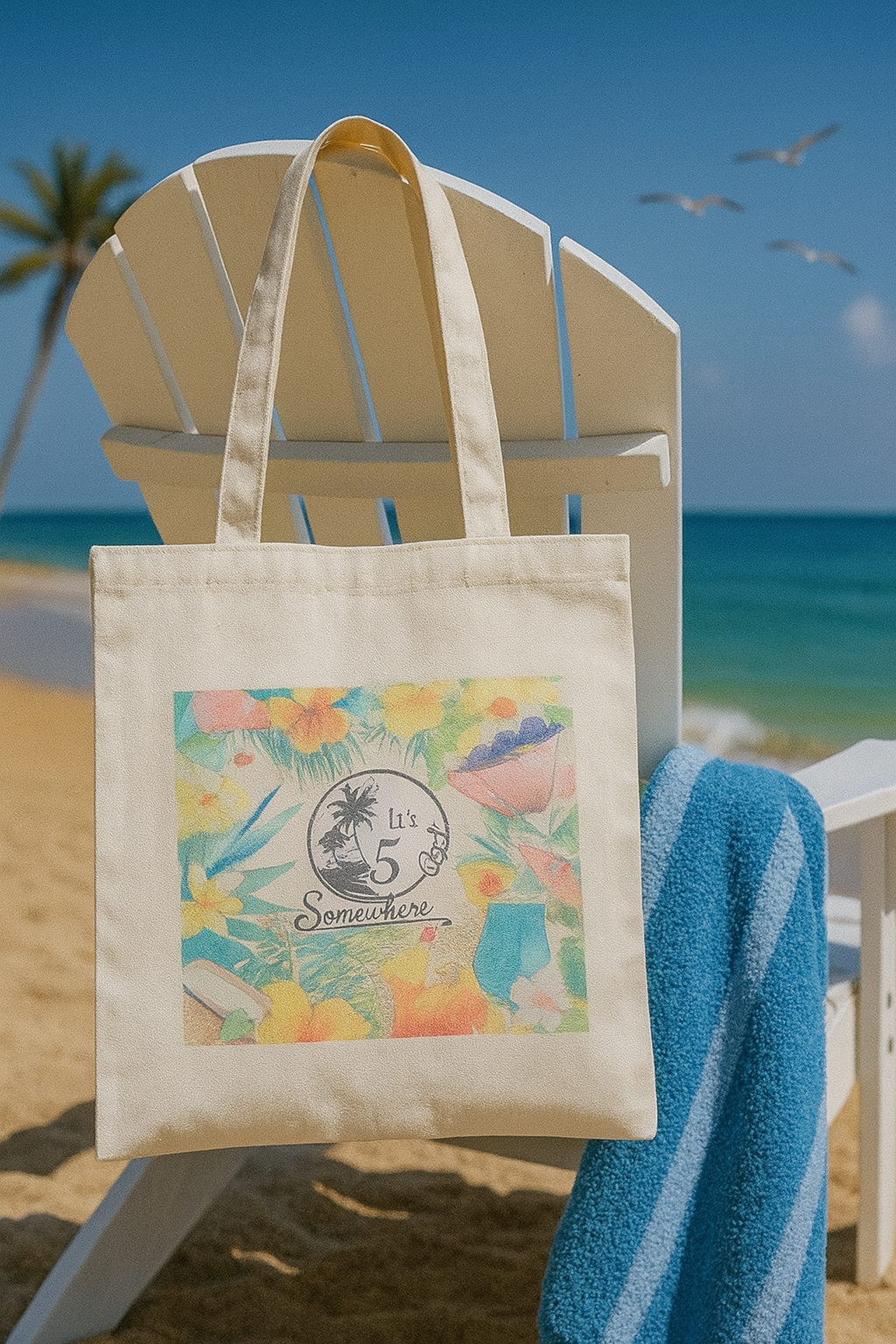 ✨👜 It’s 5 O’Clock Somewhere Canvas Tote Bag 🍹🌴