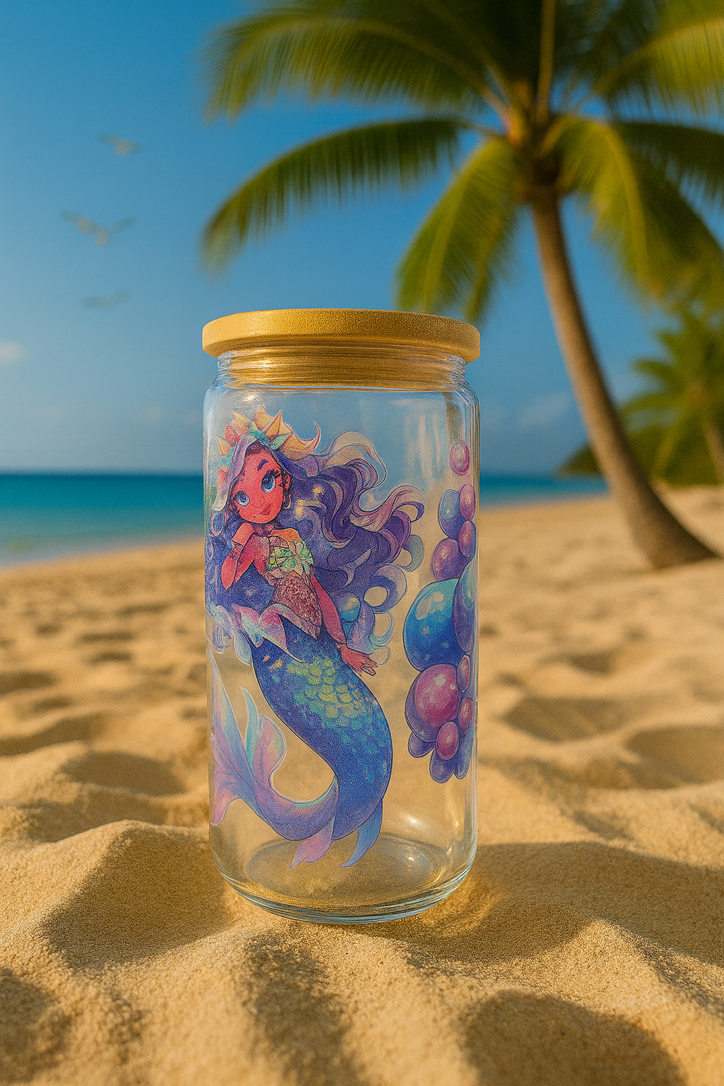 πποΈ Tropical Paradise Mermaid Glass Jar 16oz