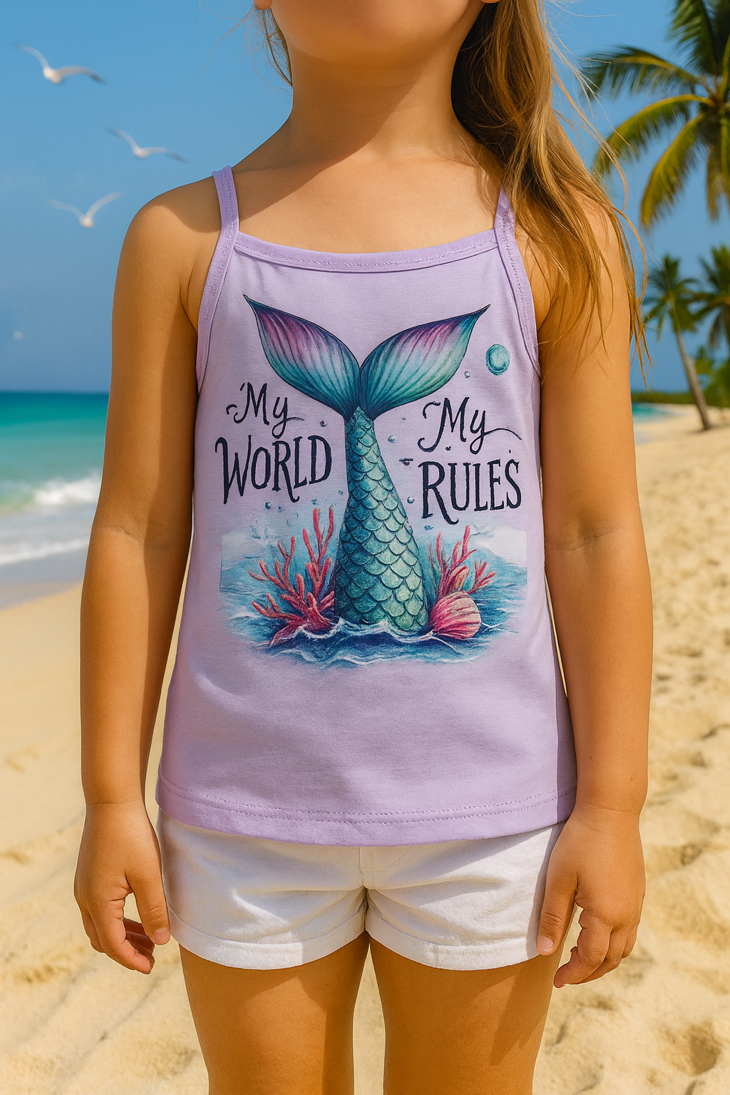 ✨ "Her world, her rules 🧜♀️💜 This adorable mermaid tank is perfect for sunny days & beach vibes! 🌊☀️