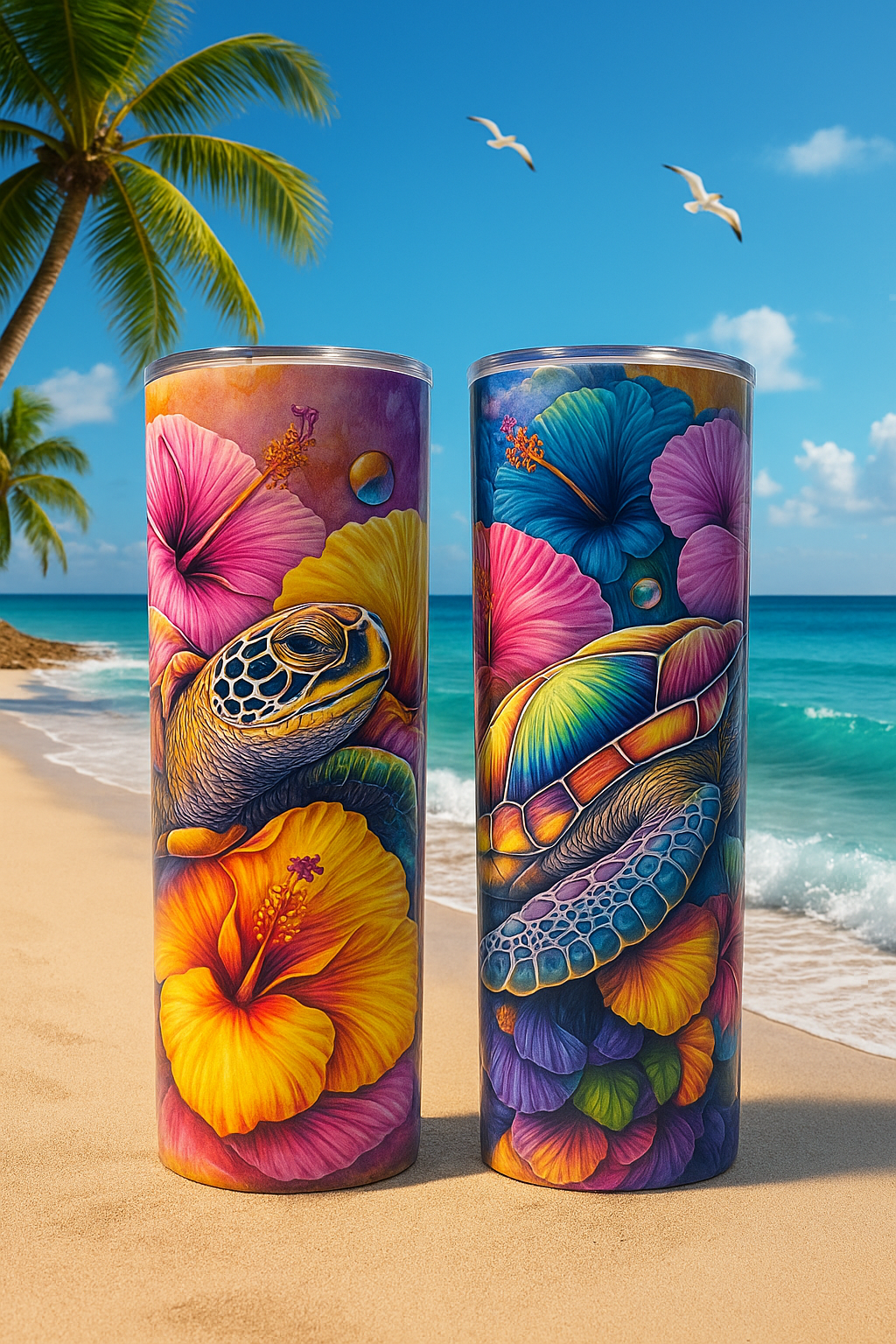 ๐ด๐ข โBring the tropics to every sip! ๐บโจ With bold hibiscus blooms & a sea turtle twist, this tumbler is pure paradise in your hands. ๐๐โ