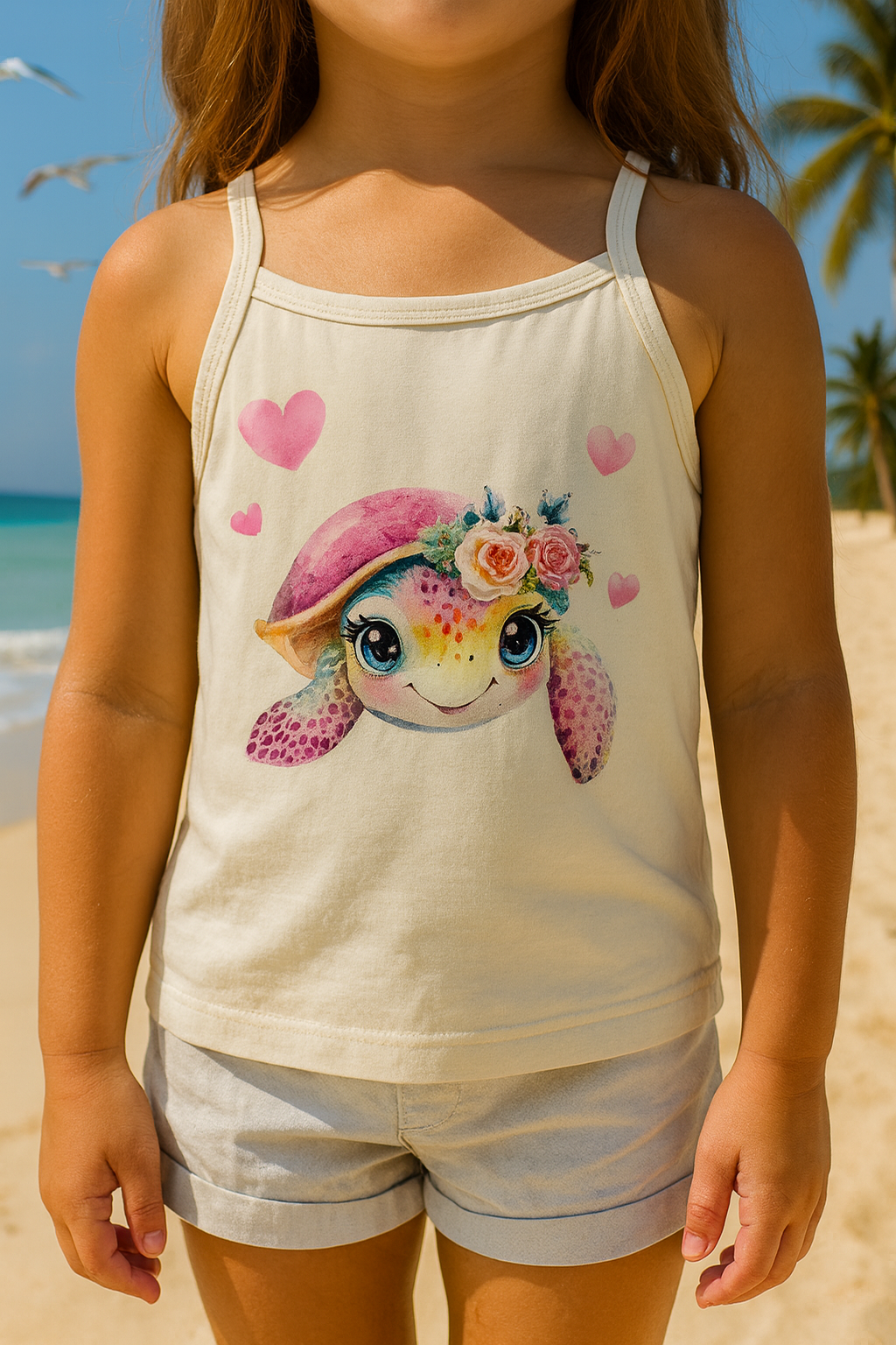 🌴🐢 Toddler Girls "Cute Sea Turtle" Tank Top 🌊☀️