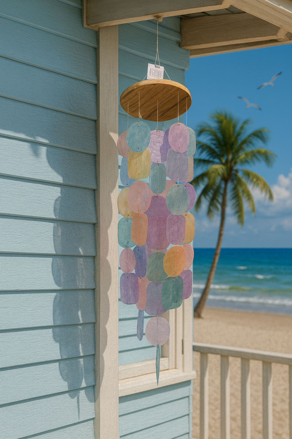 18" Pastel Capiz Shell Wind Chime – Coastal Beach Home Décor 🌴🐚