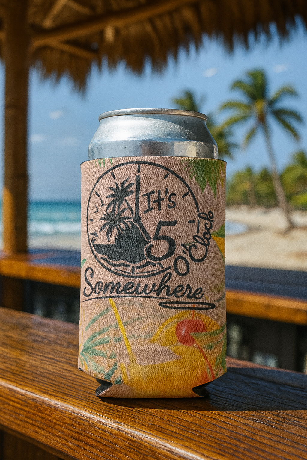 🥤 It’s 5 O’Clock Somewhere Can Koozie 🍹🌴 | Tropical 12oz Neoprene Drink Sleeve
