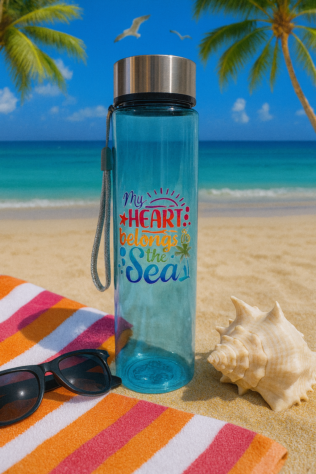 πβ€οΈ βMy Heart Belongs to the Seaβ π Stainless Cap Beach Water Bottle β Beach & Pool Ready πβοΈ