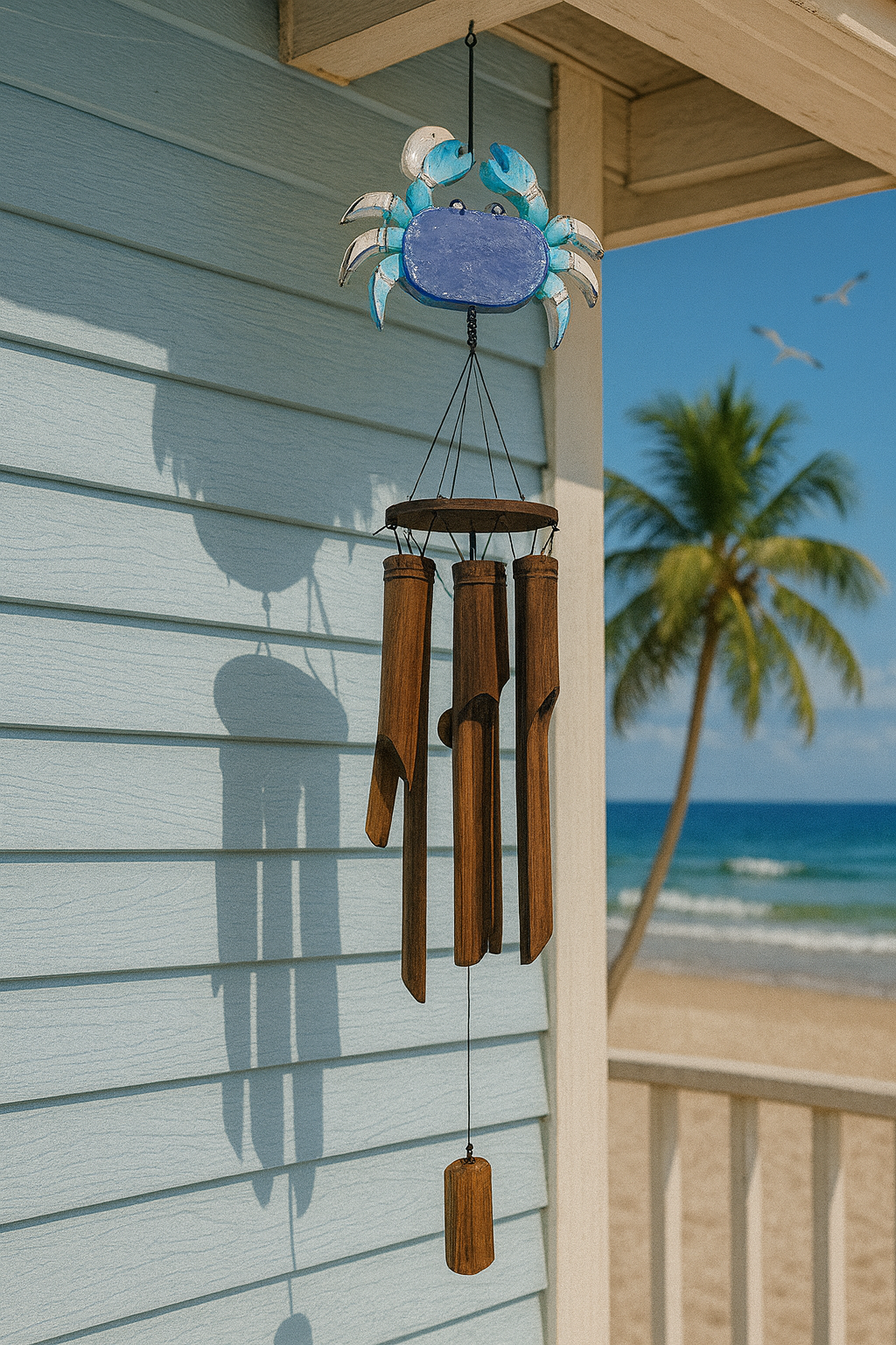 25-Inch Wood Crab & Bamboo Wind Chime β Coastal Beach DΓ©cor π¦π΄ ππ