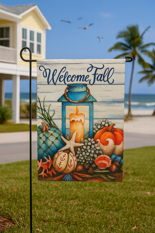 12x18 Inch Double-Sided “Welcome Fall” Coastal Garden Flag🍁🏖️ 1 🌊🎃