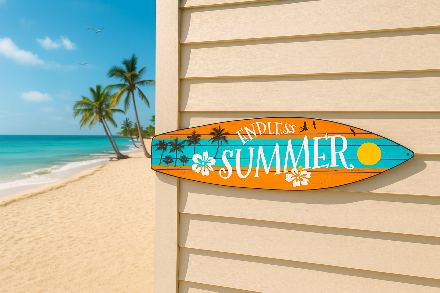 17" x 4.5" Endless Summer Metal Surfboard Sign 🏄‍♀️🌴☀️🌺