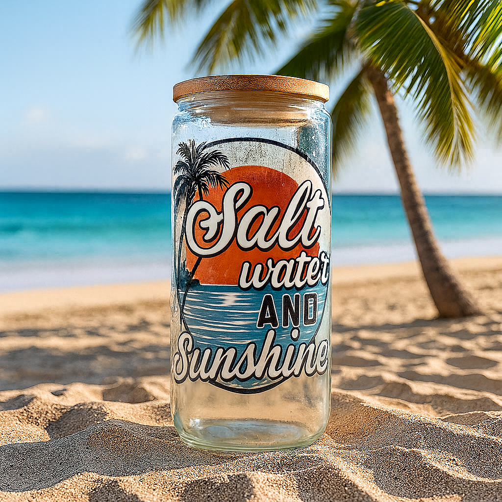 🌴✨ “Salt water in my soul, sunshine in my sip ☀️🥤 The perfect beach-day tumbler!” 16oz🌊🌅