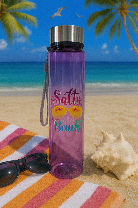 😎🌴 “Salty Beach” 💜 Purple Stainless Cap Water Bottle– Beach & Pool Ready  🐚☀️