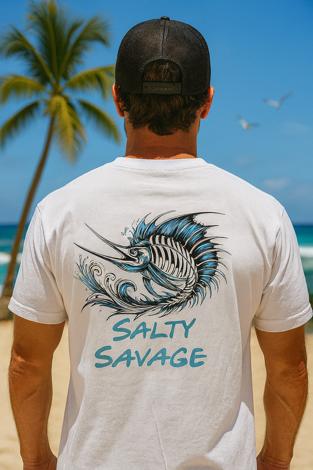 🐟🌴 SALTY SAVAGE White Cotton T-Shirt 🌊☀️