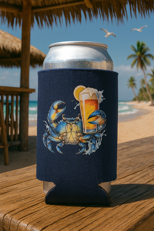 🥤 🦀Blue Crab Beer Koozie 🦀🍺 | Funny Tropical 12oz Neoprene Drink Sleeve