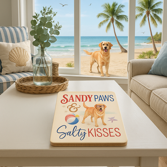 “Sandy Paws & Salty Kisses” Set of 2 Beach-ceramic coasters🐾☀️ 🌊🐚