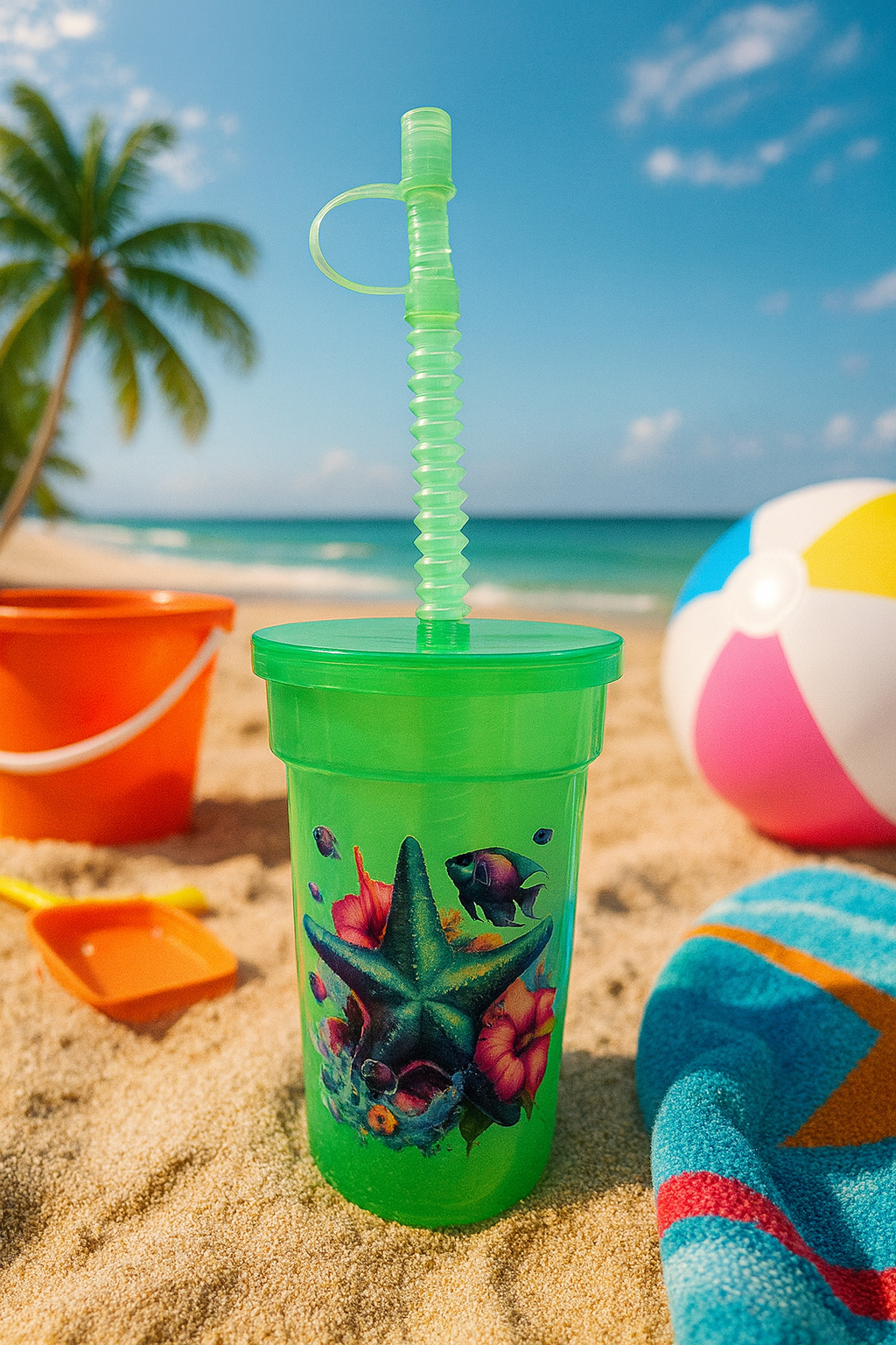 "💚🌴 Sip the Tropics! 🐠⭐ Keep drinks fun & spill-free with this 10oz kids’ cup + matching straw! 🥤✨ #TropicalSips #KidsCupFun"