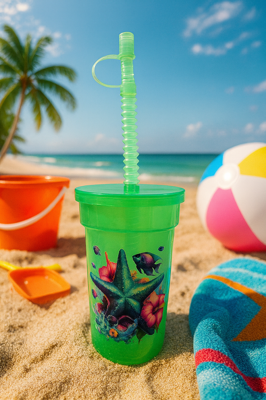 "💚🌴 Sip the Tropics! 🐠⭐ Keep drinks fun & spill-free with this 10oz kids’ cup + matching straw! 🥤✨ #TropicalSips #KidsCupFun"