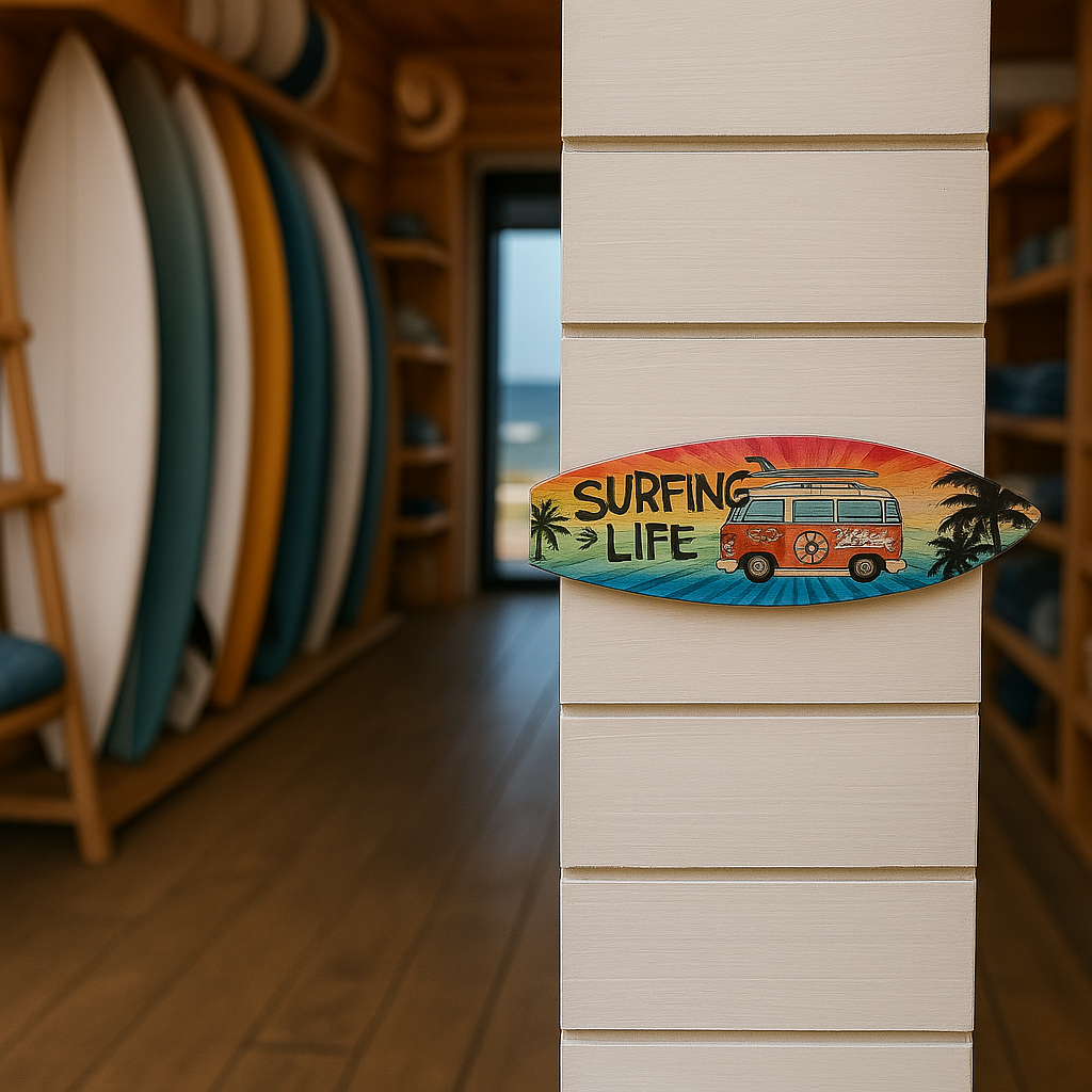 8” x 2” Metal Surfboard Magnet – “Surfing Life”🌴🚐  🌊☀️
