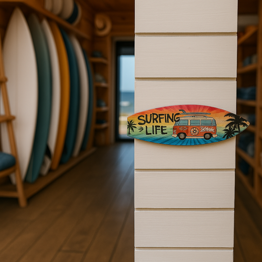 8” x 2” Metal Surfboard Magnet – “Surfing Life”🌴🚐  🌊☀️