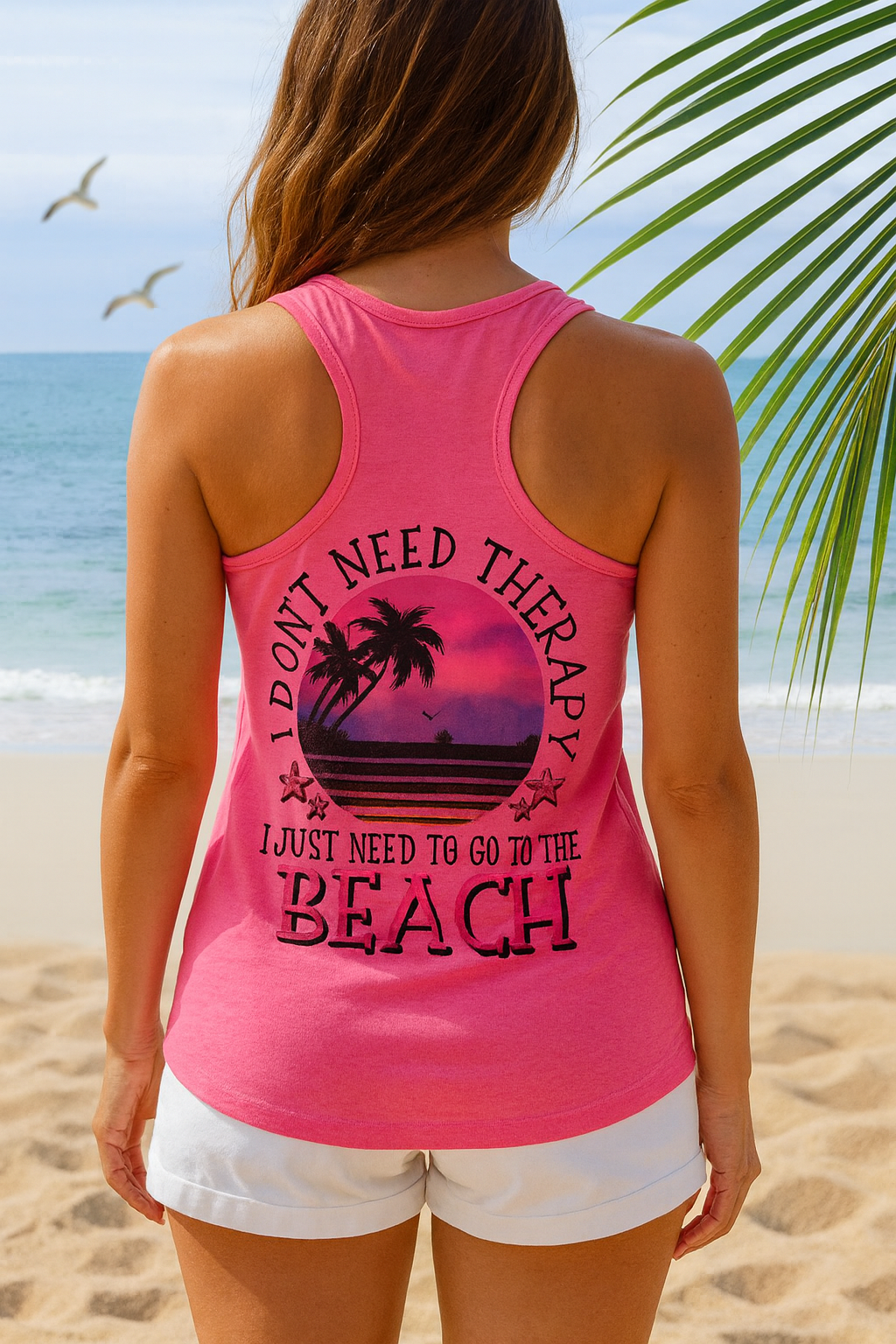 🌺☀️ “Who needs therapy when the BEACH is calling? 🏖️💕 This tank says it all – sun, sand & salty vibes only! 🌊🌴”