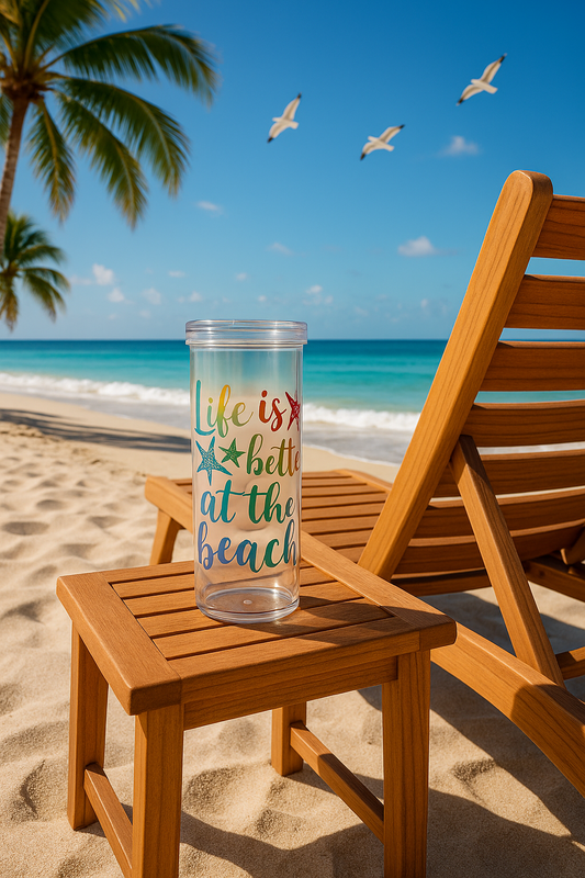 🌴☀️ 18oz “Life is Better at the Beach” Plastic Tumbler w/ Lid & Straw 🌊🩵