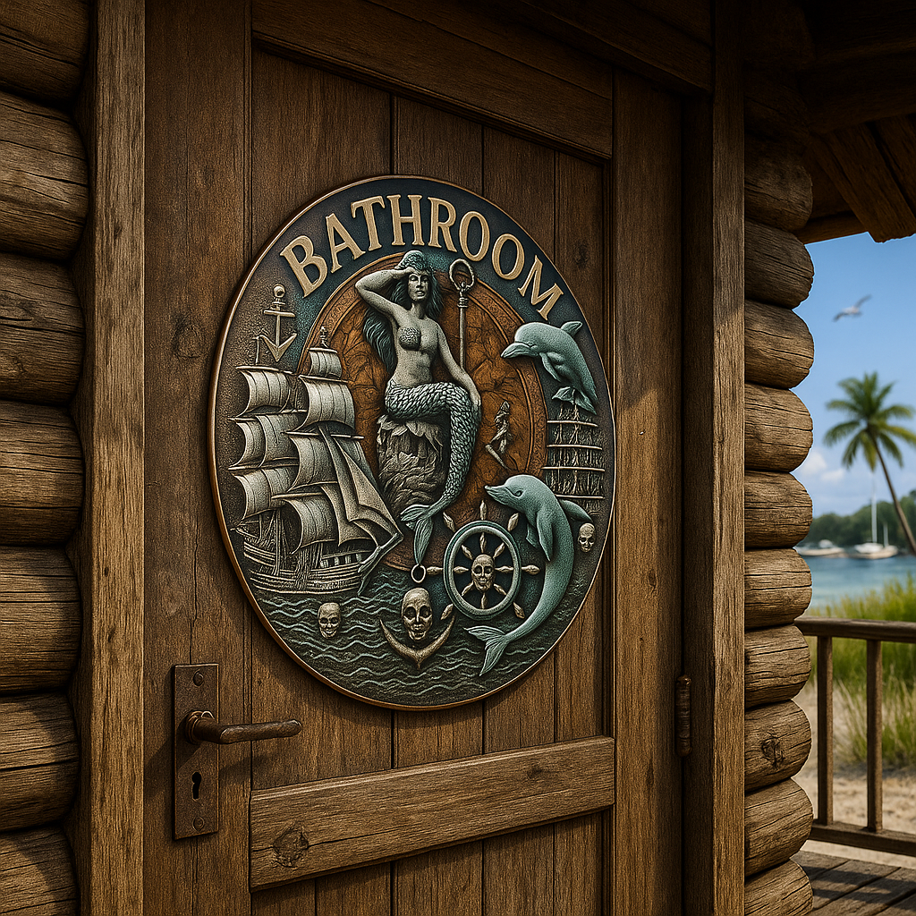 ⚓🏴‍☠️ Nautical Pirate Mermaid Bathroom Sign 🌊🌴