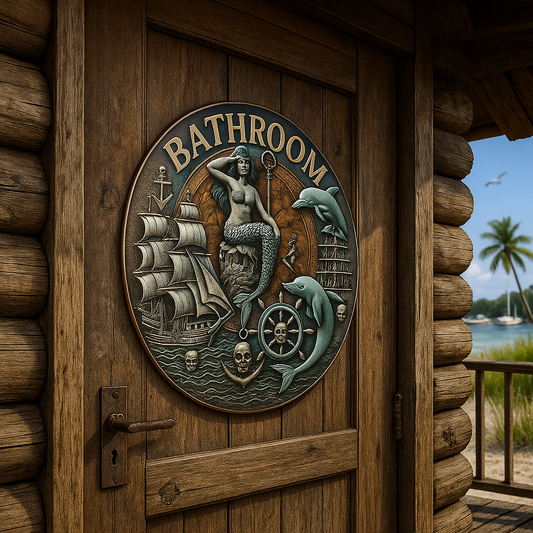⚓🏴‍☠️ Nautical Pirate Mermaid Bathroom Sign 🌊🌴