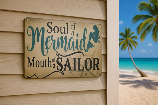 🧜‍♀️💬 “Soul of a Mermaid, Mouth of a Sailor” Metal Sign ⚓💙