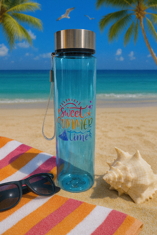 ☀️🍉 “Sweet Summer Time” 🌊 Light Blue Stainless Cap Water Bottle– Beach & Pool Ready 🐚😎