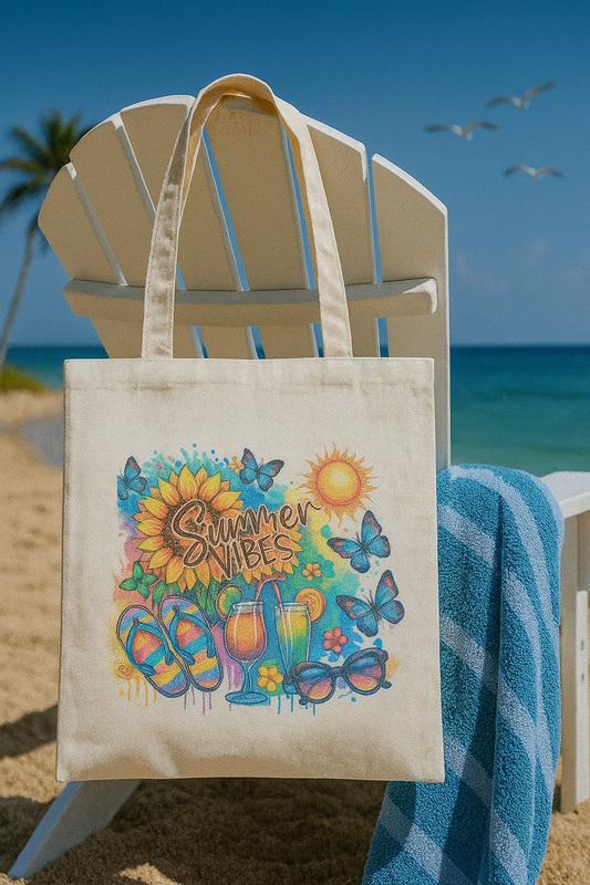 ✨👜 Summer Vibes Canvas Tote Bag 🌻🦋☀️