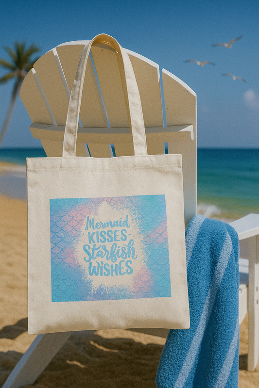 ✨👜 Mermaid Kisses & Starfish Wishes Canvas Tote Bag 🧜‍♀️🌊⭐
