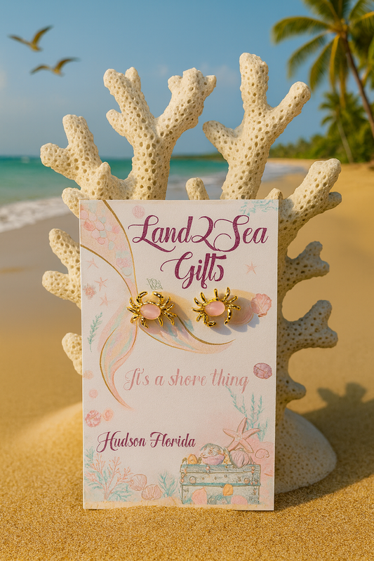 Little Girls’ Gold & Pink Crab Post Earrings – Coastal Cuties Collection 🌊💗