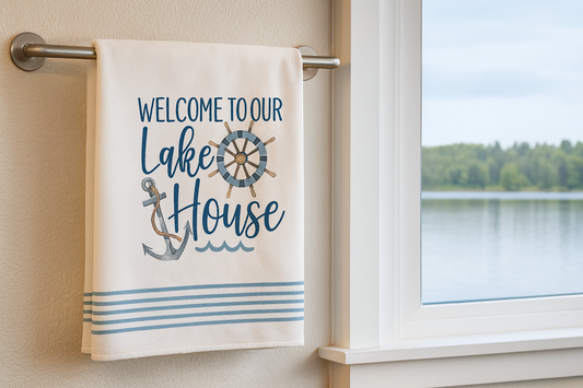 18" x 26" Woven Polyester Lake-Themed Towel – Machine Washable 🛶💙🧼