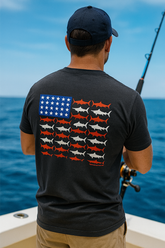 #FishingShirt #AmericanAngler #PatriotGear #CatchAndRelease #OceanLovers #FishingFashion🎣👕🐟🚤