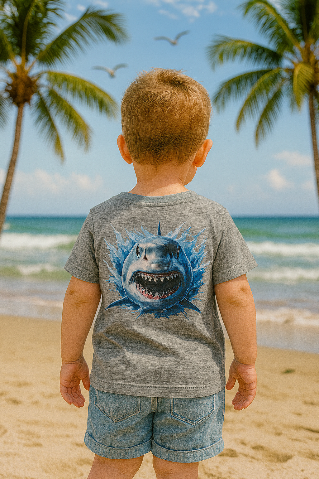 Fin-tastic shark toddler shirt to add to your little one’s wardrobe today! 🦈💦🌴