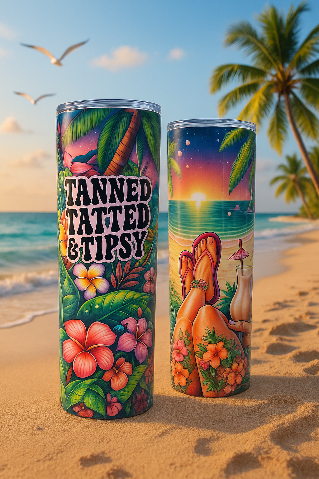 🌺☀️ “Tanned skin, inked vibes, and a drink in hand… that’s the island state of mind! 🍹✨ #TannedTattedTipsy”