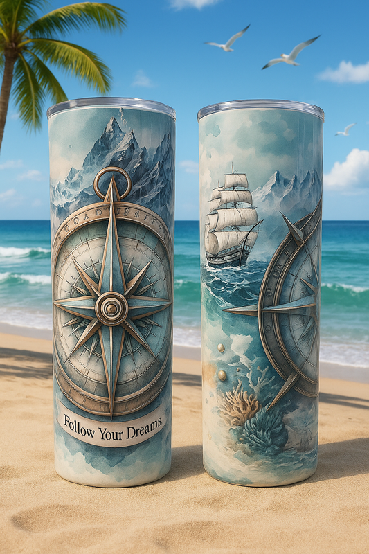 🧭🌊 “Set your course, chase the horizon, and follow your dreams! Adventure tastes better with this tumbler in hand. ⛵