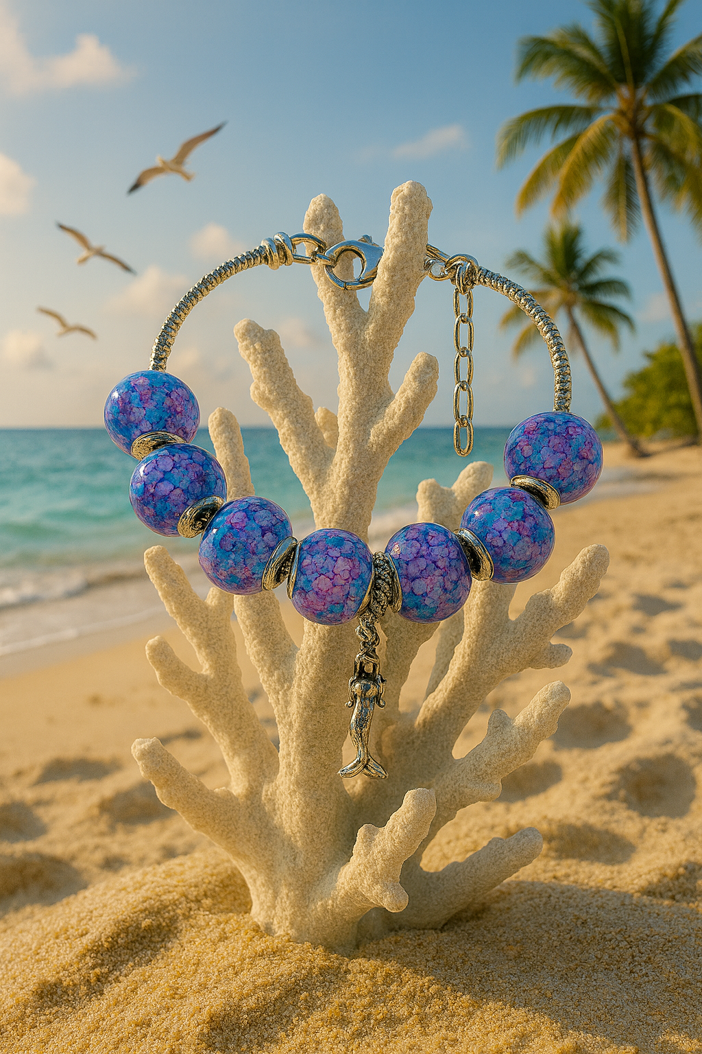 🧜♀️ Mystical Mermaid Vibes – Handcrafted Ocean Charm Bracelet 🌊💜