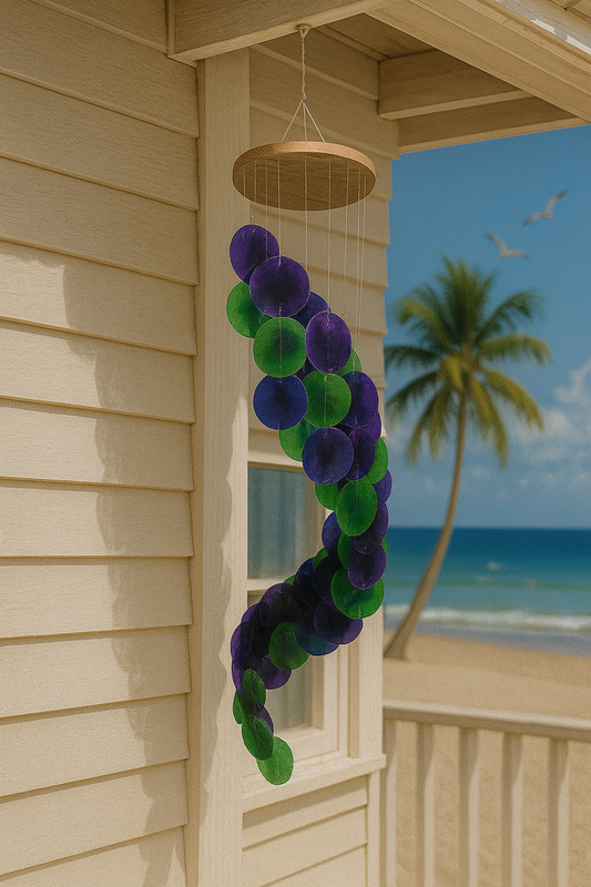 25-Inch Colorful Spiral Capiz Shell Wind Chime – Coastal Hanging Decor 🌊🐚🌴
