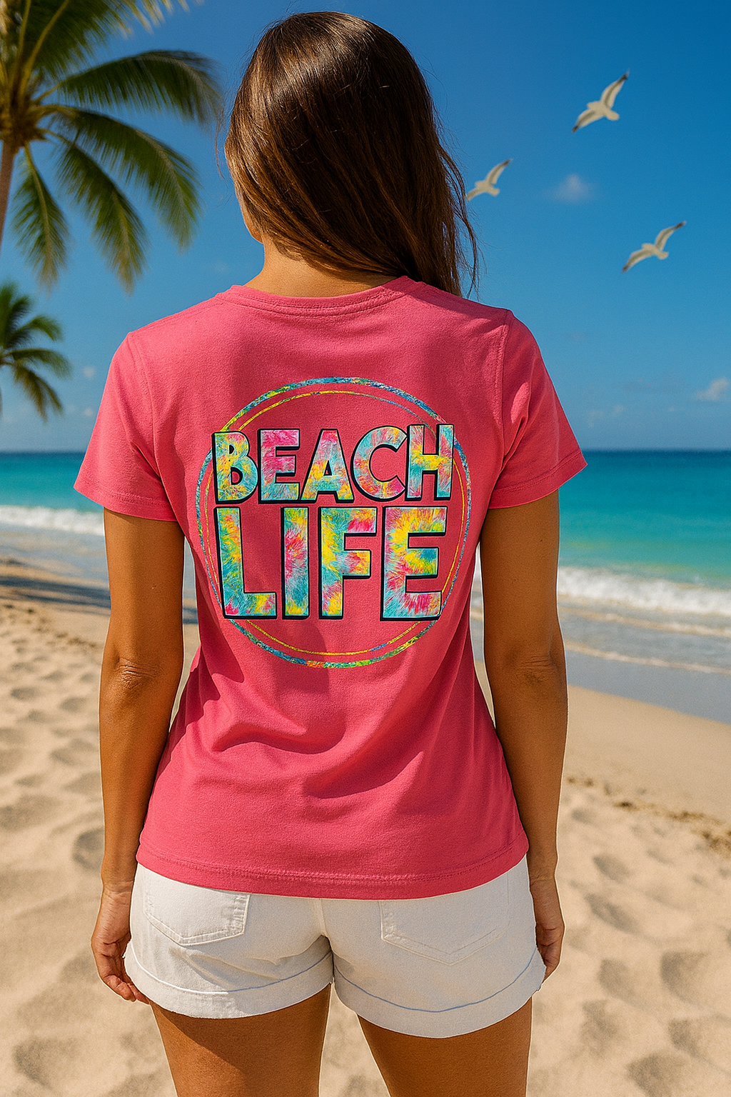🌈👕 “BEACH LIFE” Tie-Dye Graphic Tee 🌴☀️