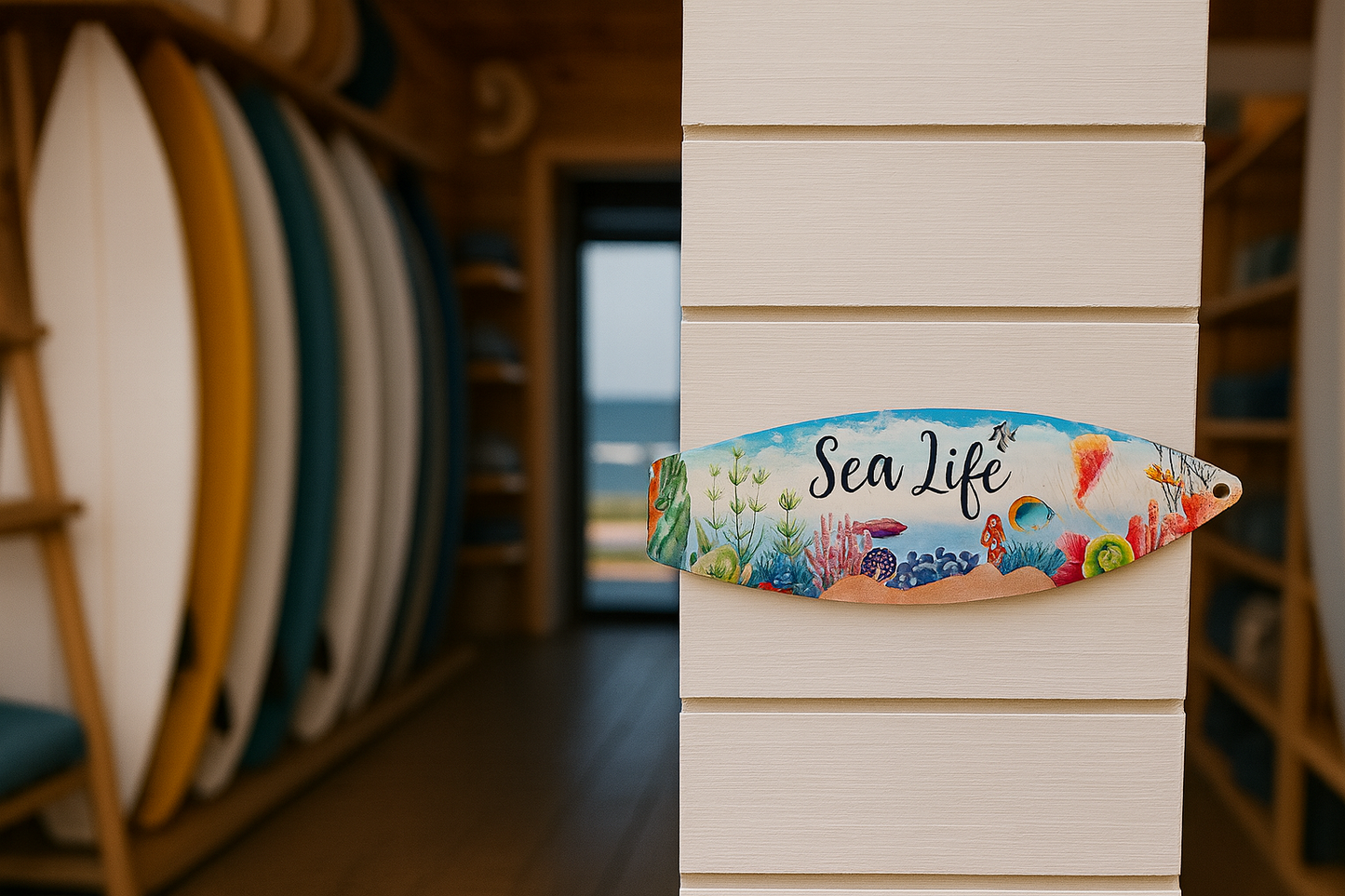 8” x 2” Metal Surfboard Magnet – “Sea Life” 🐠🌊🐚🐟