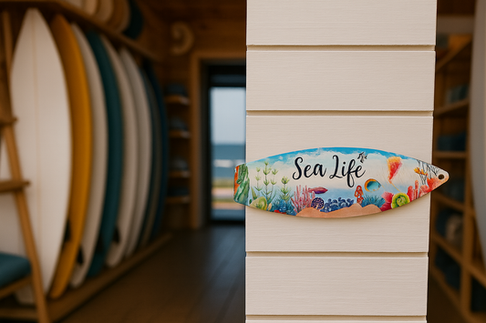 8” x 2” Metal Surfboard Magnet – “Sea Life” 🐠🌊🐚🐟
