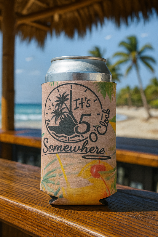 🥤 It’s 5 O’Clock Somewhere Can Koozie 🍹🌴 | Tropical 12oz Neoprene Drink Sleeve