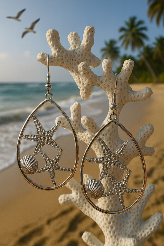 Starfish & Seashell Teardrop Earrings ✨🐚