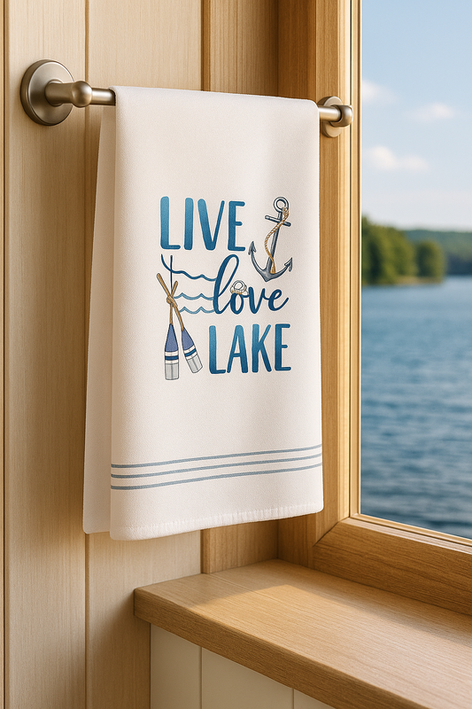18" x 26" Woven Polyester Lake-Themed Towel – Machine Washable 🛶💙🧼