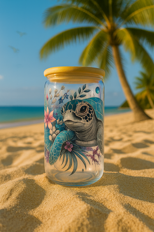 ☀️🌸Beautifully detailed sea turtle 🐢🌴vibrant coral reefs 16oz🪸