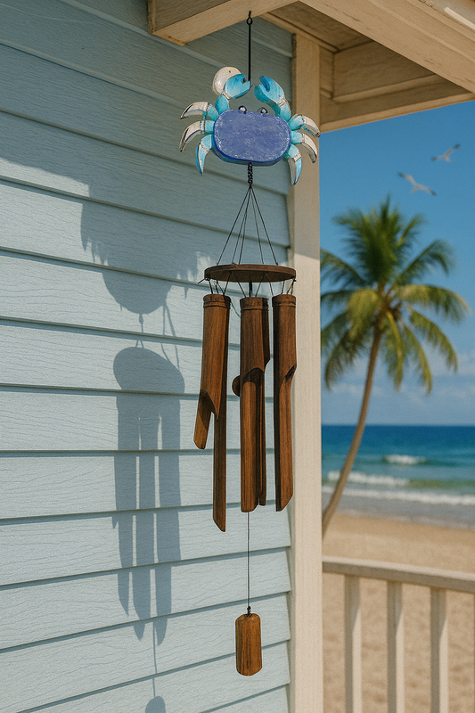 25-Inch Wood Crab & Bamboo Wind Chime – Coastal Beach Décor 🦀🌴 🌊🍃